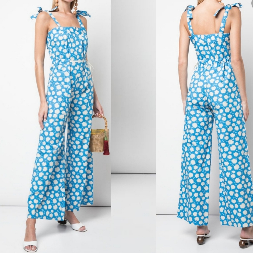 Warm Jessie Floral Blue Jumpsuit Wide Leg M